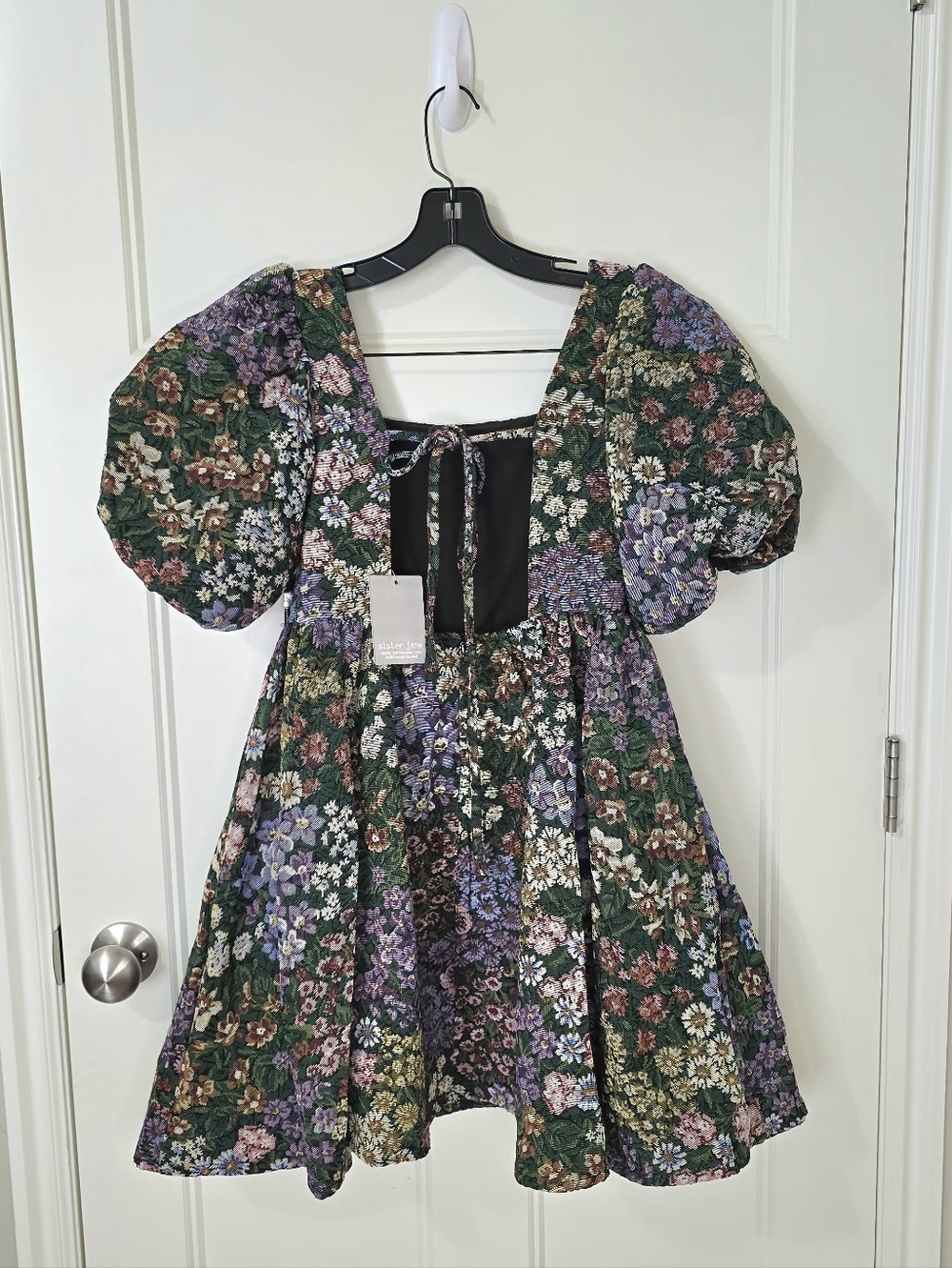 Sister Jane Bluebells Floral Tapestry Tie Back Mini Dress Women's XS New NWT - Picture 6 of 13